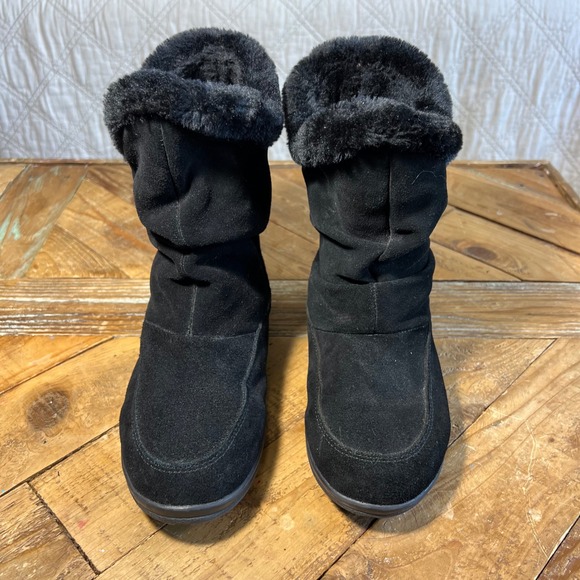 White Mountain Black Suede Faux Fur Cuff Winter Boots Size 7M‎ - Picture 2 of 9